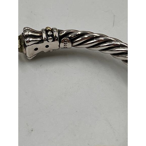 Samuel Benham SB Sterling Silver 14k Gold Citrine Hinged Cable Cuff Bracelet - Picture 9 of 9